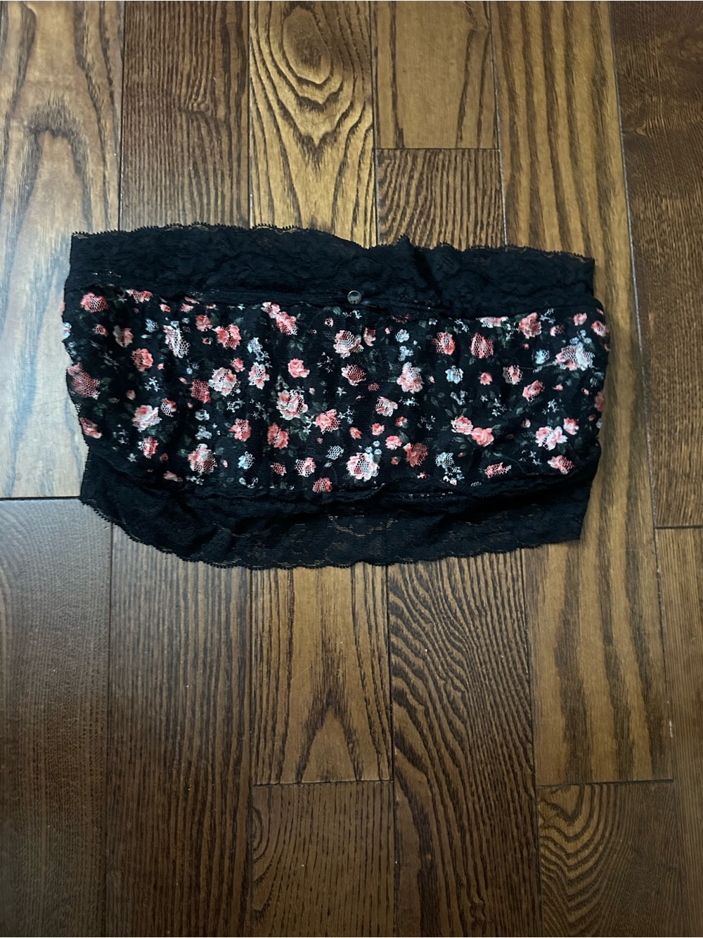 Guess Black Lace Bandeau with Pink Floral Accents